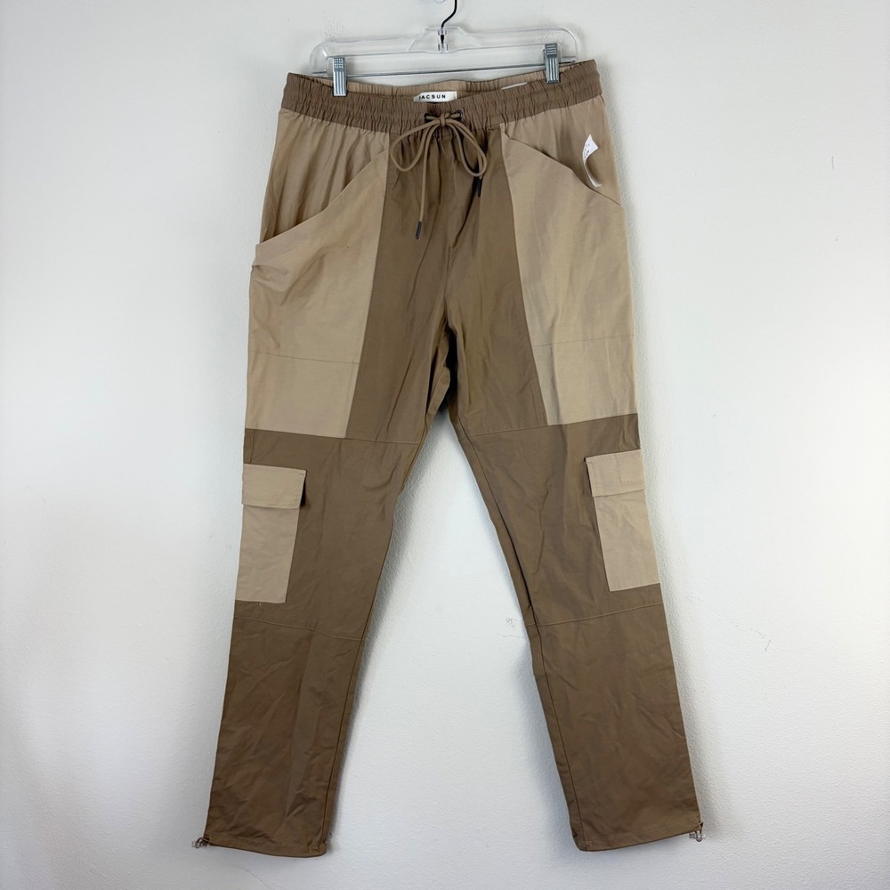 PacSun Mens Colorblock Cargo Pants Brown Tan Tech Utility Trousers Large Street